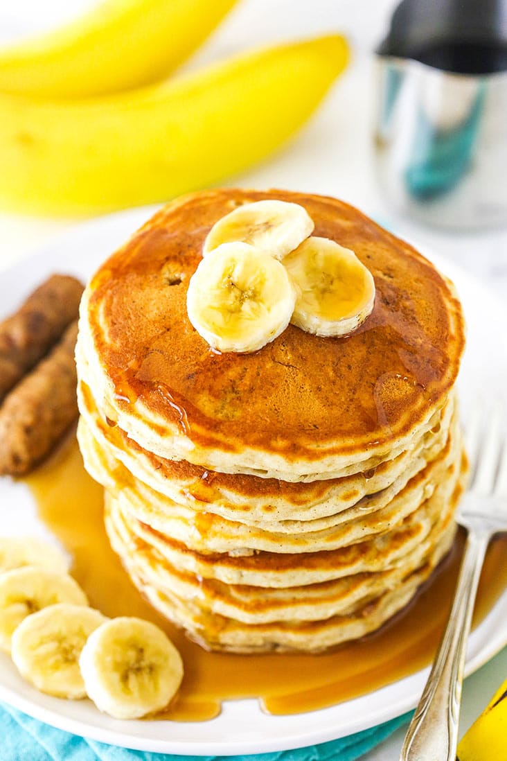 A stack of banana pancakes