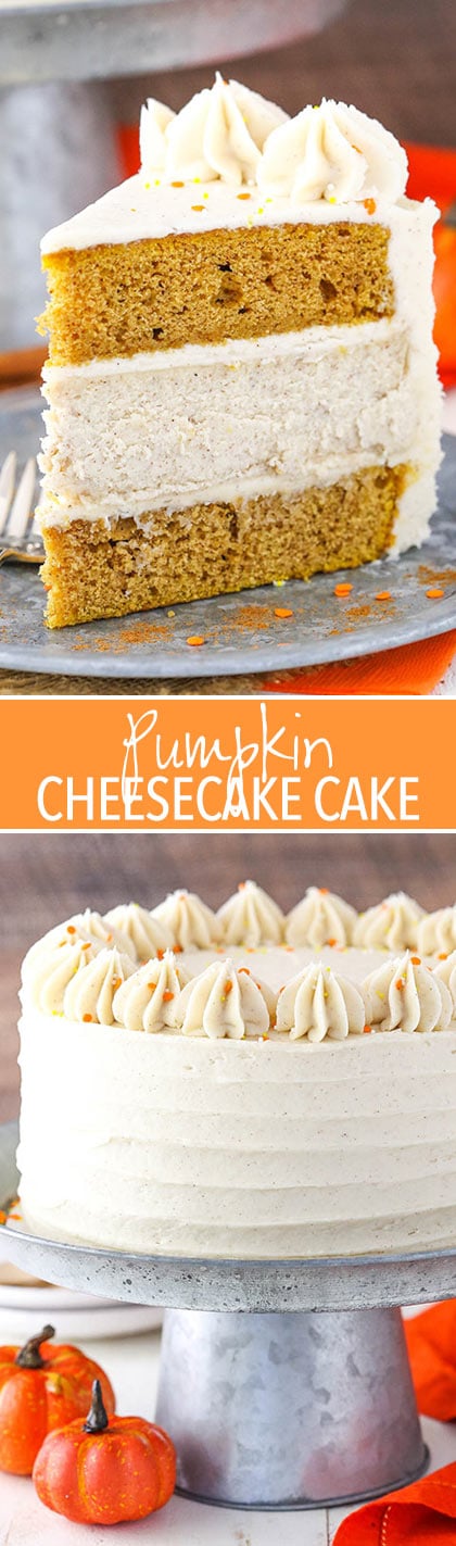 Pinterest image for pumpkin cheesecake cake.