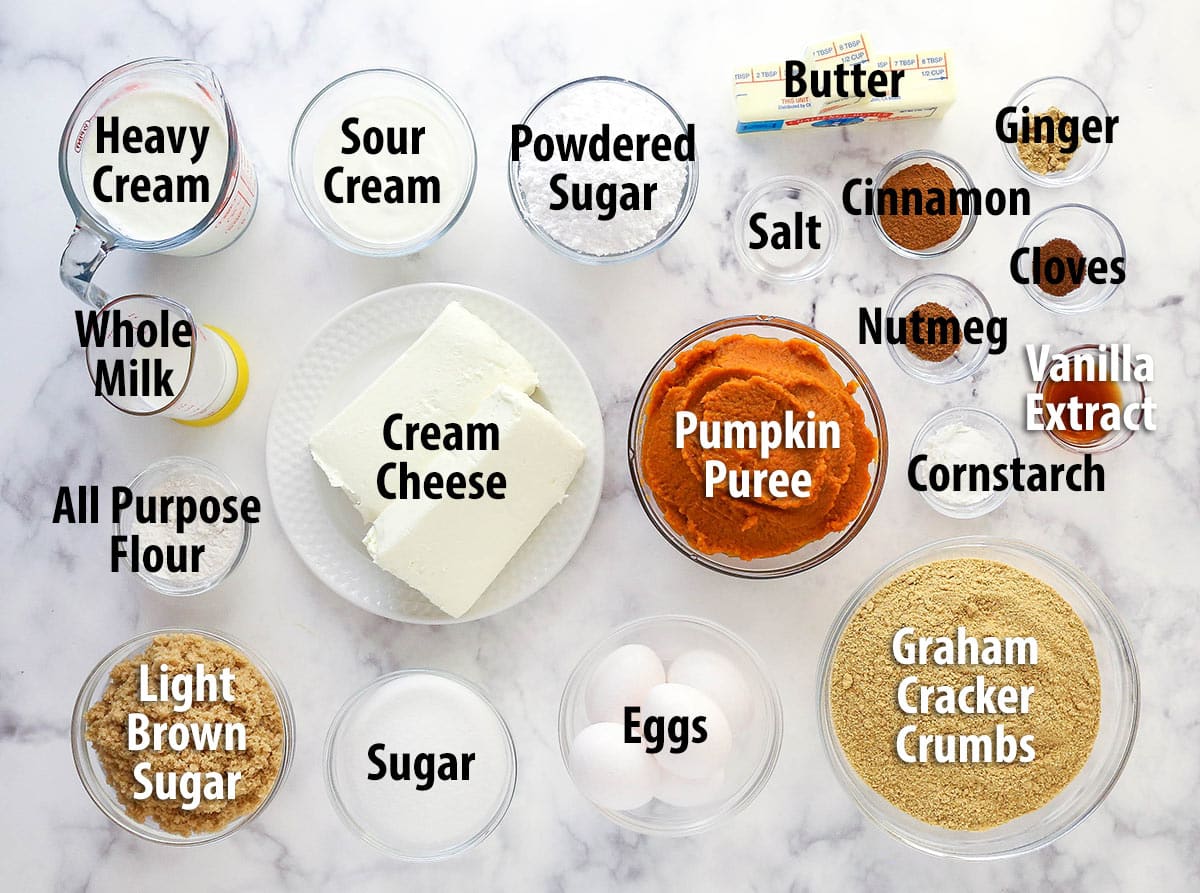 Ingredients for pumpkin pie cheesecake.