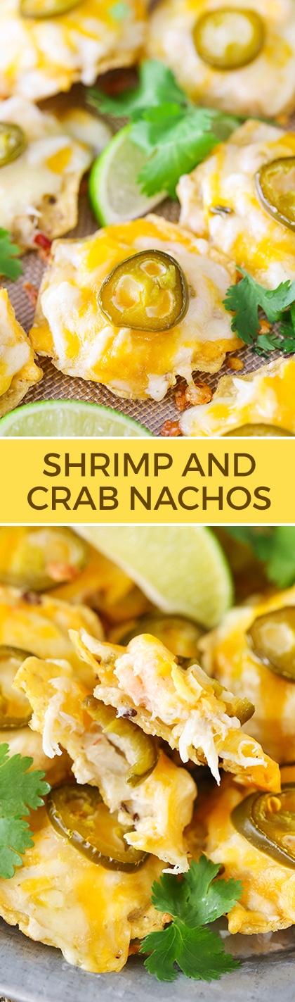 Shrimp and Crab Nachos - a great appetizer full of seafood, cheese and lots of flavor!